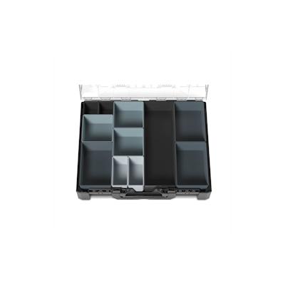 PROREGAL Werkzeugkoffer MetaBox M mit transparentem Deckel & Einsatzkästen-Set | HxBxT 9,5x44x35cm | 7,6 Liter | Mit Frontgriff | Schwarz Image