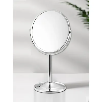 1pc Large Silver Makeup Mirror, Clear Double Sided Tabletop Beauty Mirror, Metal Silver Magnifying Cosmetic Mirror, 360° Rotatio