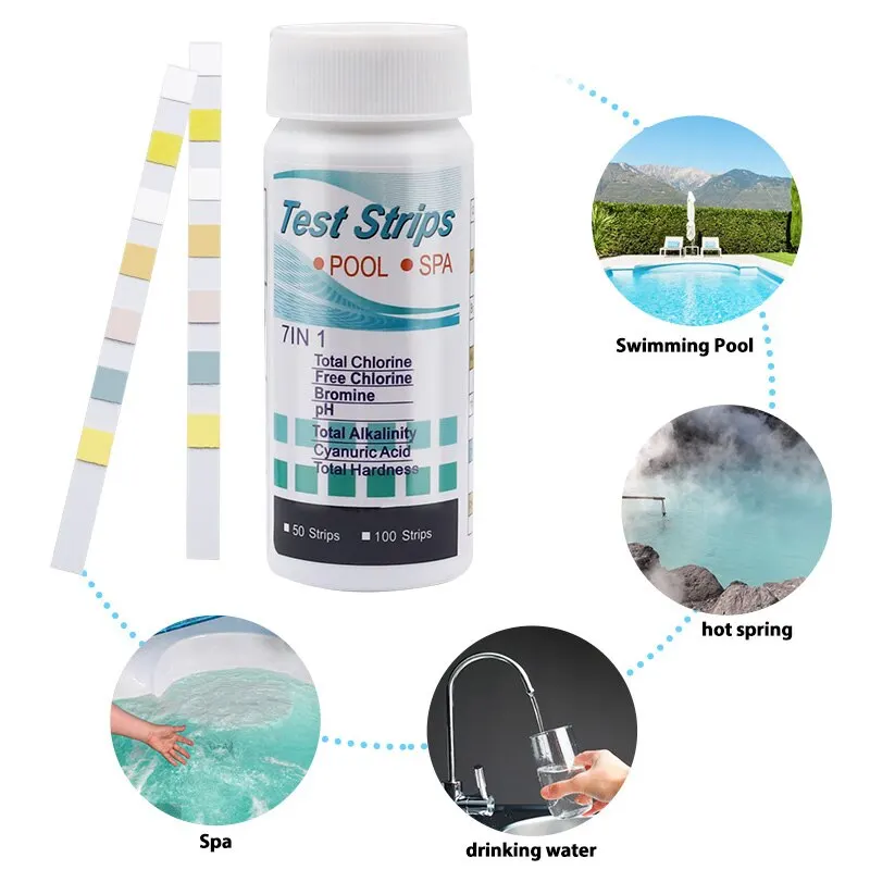 7 en 1 Piscine PH Papier D'essai Chlore PH Valeur D'alcalinité Dureté Test Bande PH Testeur Piscine Cleaner Par BeBosLook