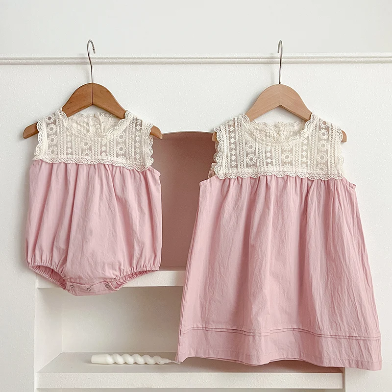 Sommer Schwestern Kleidung Mädchen Prinzessin Kleid Ärmellose Baumwolle Spleißen Kleinkind Baby Bodys Kinder Party Kleid Kinder Kleidung Image