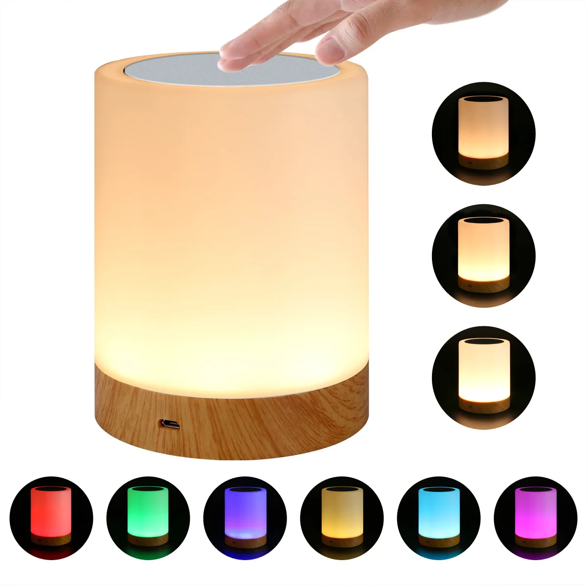 Touchez la veilleuse, lampe de table, lampe de chevet de chambre à coucher, lumière de couleur, lumière ambiante, lumière changeante de couleur, chargement USB à intensité variable