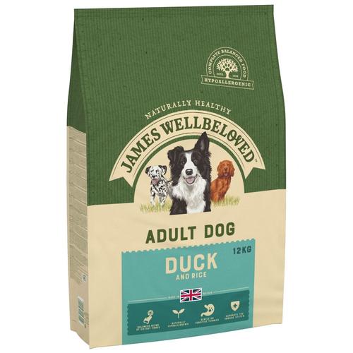 12kg James Wellbeloved Adult Dog Hypoallergenic Ente & Reis Hundefutter trocken