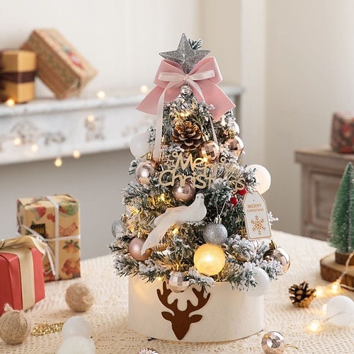 mini albero di natale da tavolo da 45 cm set rosa albero di natale illuminato affollamento albero di natale desktop illuminato decorazione dell'albero di natale capodanno festa in famiglia decorazione