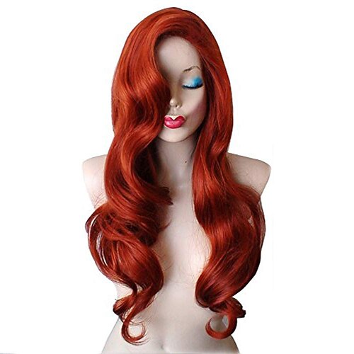 Lange Lockige Kupferrote Jessica Rabbit Perücke Halloween Perücken Image