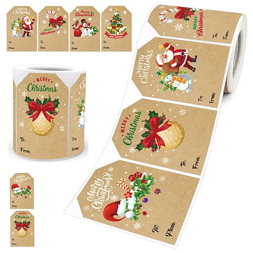 Weihnachtsgeschenkanhänger-Aufkleber, selbstklebende Geschenkanhänger-Aufkleber, dekorative Kraft-Farbaufkleber für Weihnachtsgeschenke, Geschenkanhänger für Weihnachtsgeschenke, beschreibbares Etikett für Weihnachtsgeschenk Image