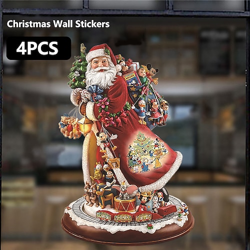4 stücke weihnachten fenster wandaufkleber kristallornamente paste abnehmbare weihnachtsbaum fensteraufkleber rotierende skulptur zug dekoration weihnachtsmann weihnachtsdekoration für wohnkultur Image