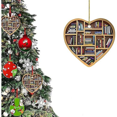 Bücherwurm-Ornamente für Weihnachtsbaum-Buchliebhaber, herzförmige Ornamente, lustige Bücherwurm-Weihnachtsbaum-Hängestatuen, Buch-Nerd-Bücherwurm-Bibliothekar-Geschenk