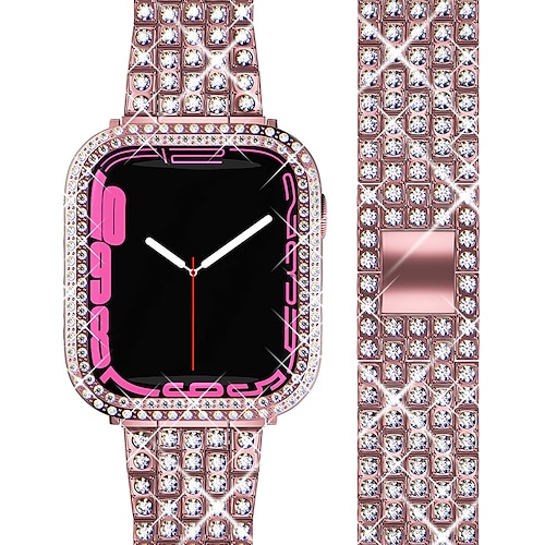 Schmuck Armband Kompatibel mit Apple Watch Armband 38mm 40mm 41mm 42mm 44mm 45mm 49mm mit Fall Damen Luxus Edelstahl Strass Ersatzarmband für iwatch Serie Ultra 8 7 6 5 4 3 2 1 SE Image