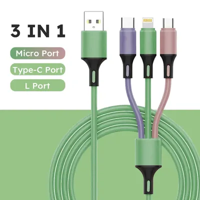 3 In 1 Silica gel USB Cable Fast Charging Data Cord For Iphone Samsung Huawei Xiaomi Multi Port Multiple Charging Wire