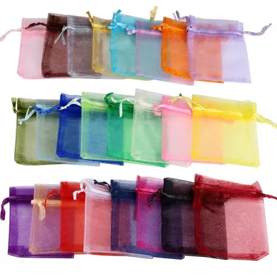 50pcs/100pcs 10x15cm 13x18cm Colorful Organza Jewelry Bags Wedding Christmas Candy Packaging