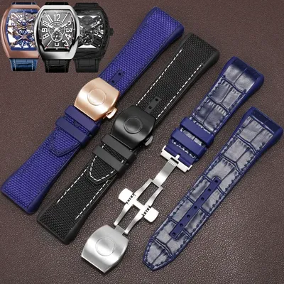 28mm High Quality Nylon Genuine Leather Silicone Watchband Black Blue Folding Buckle Watch Strap For