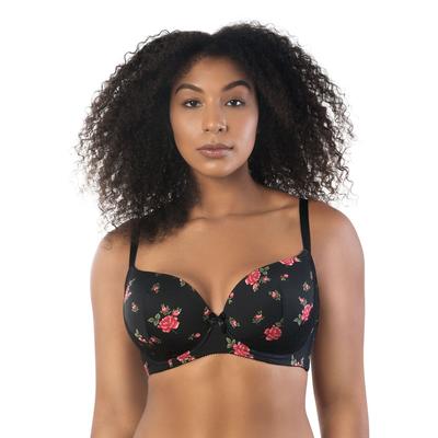 Plus Size Women's Casey Plunge Molded T-Shirt Bra by Parfait in Black Rose Print (Size 36 K)