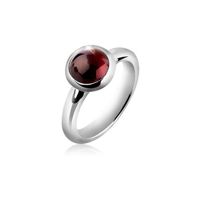 Fingerring NENALINA "Granat Cabochon Edelstein Rund Rot 925 Silber" Gr. 54, silber (silber, dunkelrot), Fingerringe, Damen, 54mm,mit Steinen, Silber 925 (Sterlingsilber), 3mm Image