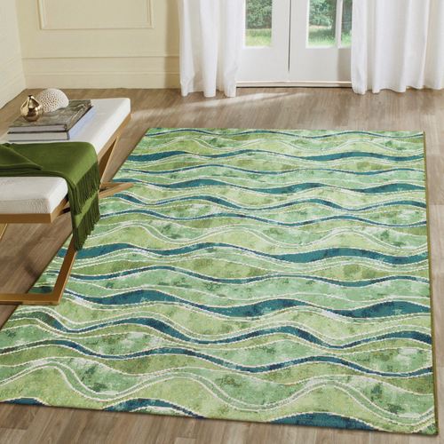 Waves Rectangle Rug, 4'10"" x 7'6"", Green