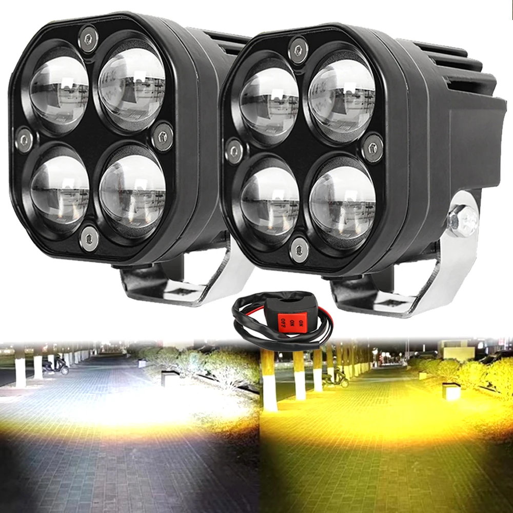 Faretti LED bicolore da 3 pollici super luminosi 500W Lampada fendinebbia Accessorio per faro per moto camion auto SUV ATV 50000LM 24V 12V