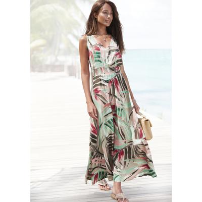 Maxikleid VIVANCE, Damen, Gr. 38, N-Gr, beige (sand bedruckt), Web, Obermaterial: 100% Viskose, bedruckt, modisch, figurumspielend knöchellang, V-Ausschnitt, ohne Ärmel, Kleider, aus gewebter Viskose, langes Sommerkleid mit Alloverprint, Topseller Image