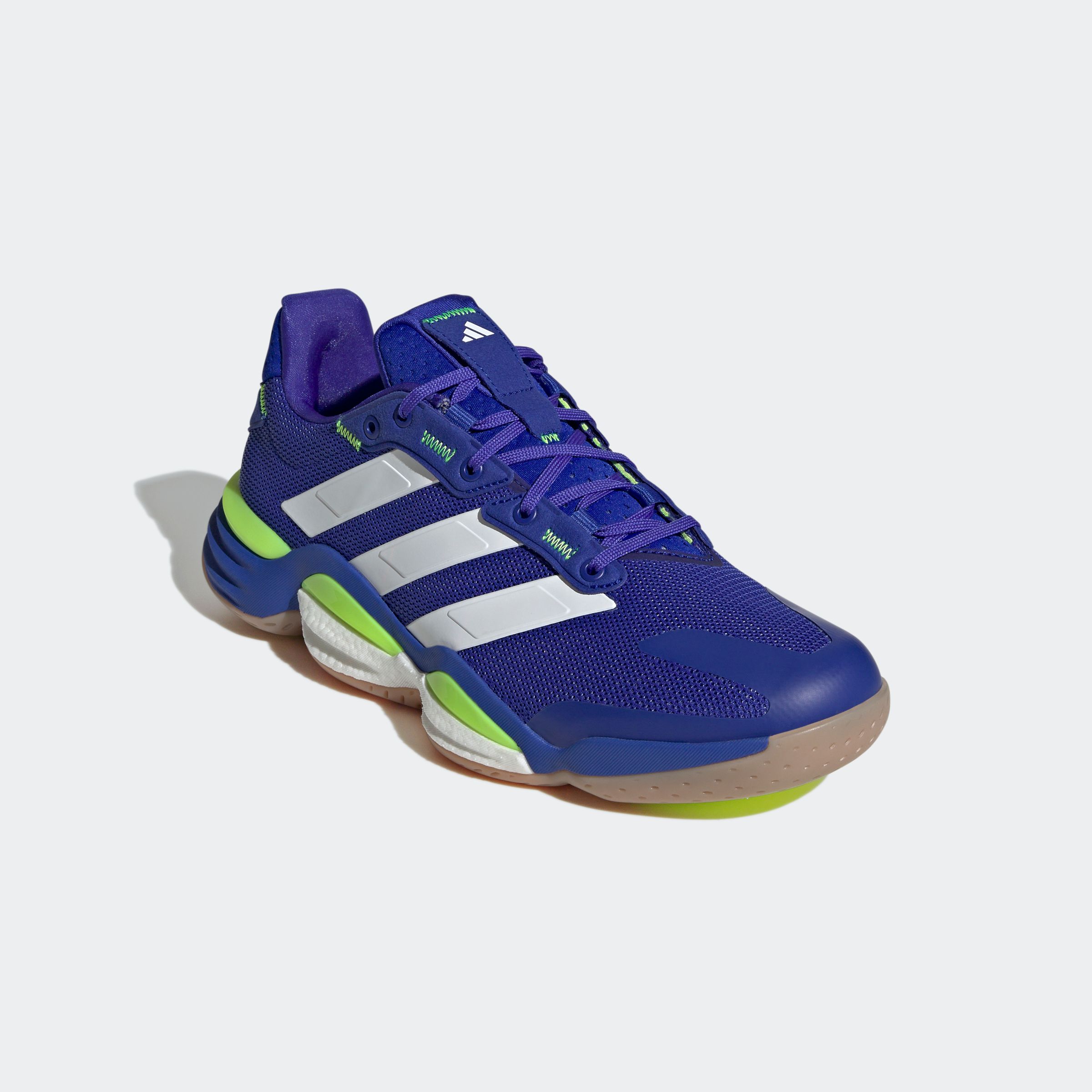 Hallenschuh ADIDAS PERFORMANCE "STABIL 16 INDOOR", Damen, Gr. 44,5, bunt (lucid blau, cloud weiß, lucid lemon), Synthetik, Textil, Schuhe Hallenschuh