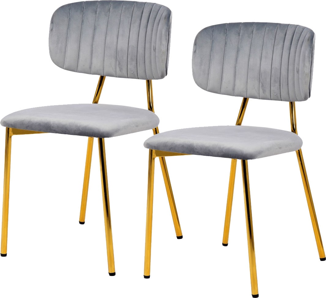 Polsterstuhl KAYOOM "Stuhl Giselle 125 2er-Set, pflegeleichter Samtbezug", grau, B:51cm H:80cm T:47cm, Sitz:Stoffbezug aus 100% Polyester Gestell:100% Eisen, Stühle, mit Armlehnen, goldenes Gestell aus Edelstahl, Samtbezug, Ziernähte Image