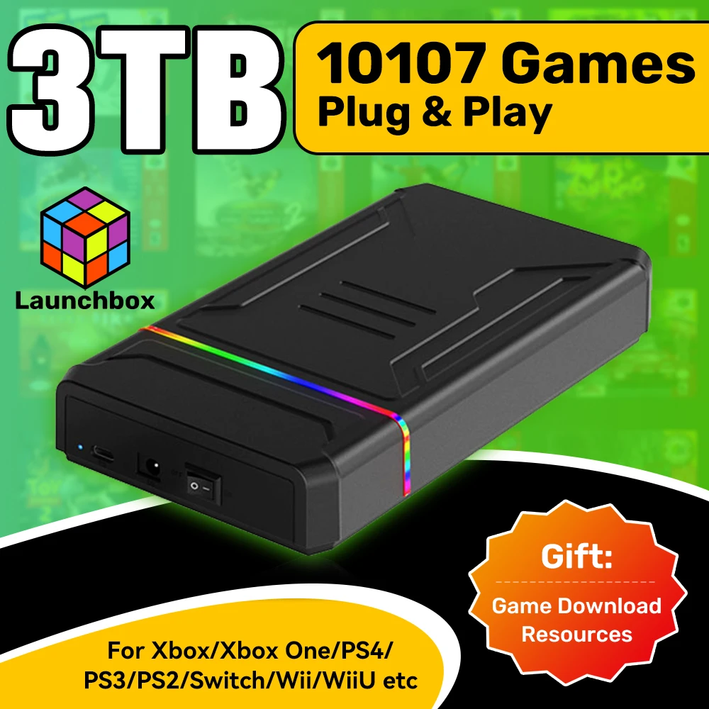 3T Gaming HDD Launchbox OS Retro-Spielekonsole für XBOX/PS4/Switch/PS3/PS2/PS1/WiiU/Wii/DC mit 10107 Spielen für Windows PC/Laptop