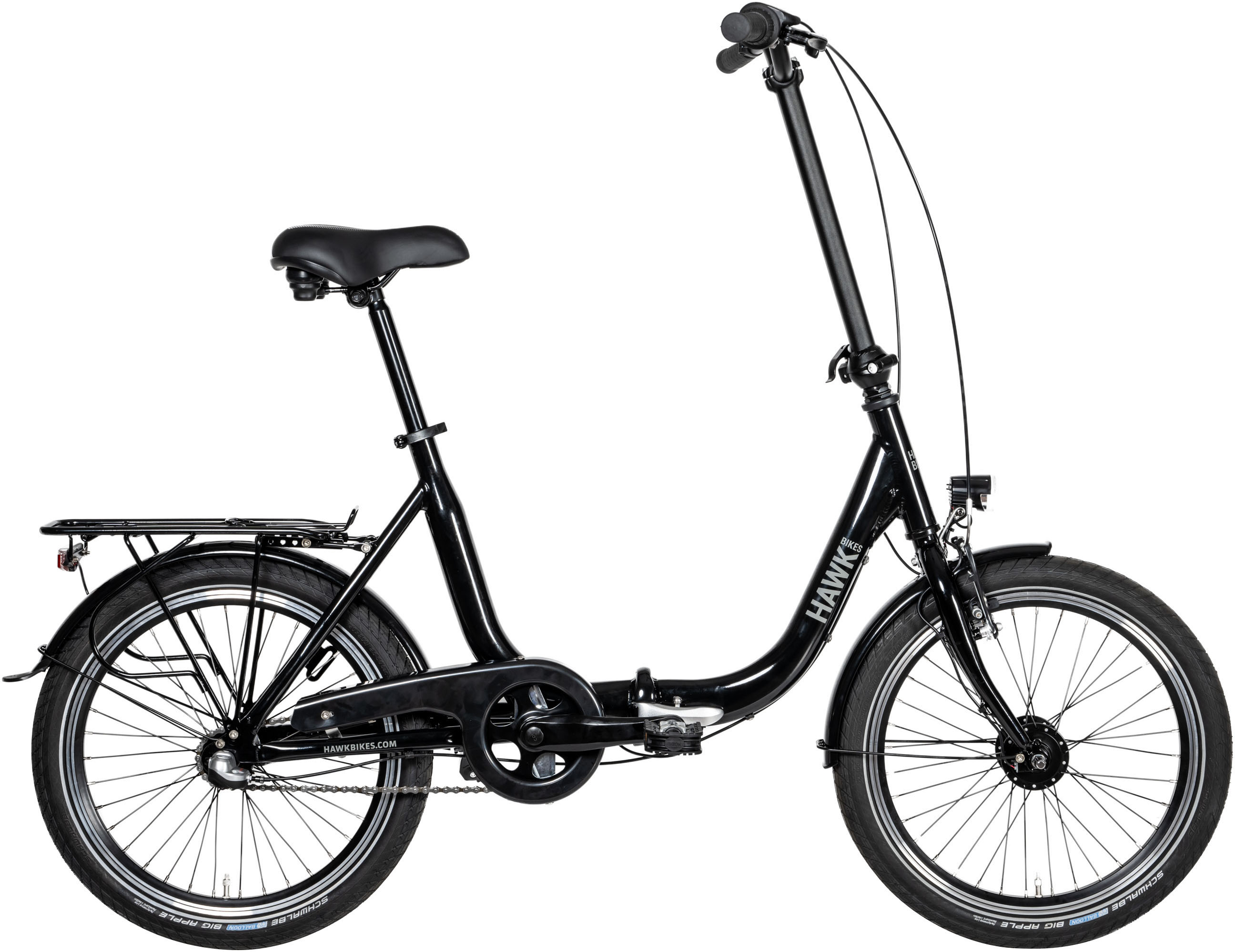 Faltrad HAWK BIKES "FOLDER 3.0" Gr. 40, schwarz (schwarz, schwarz), Fahrräder, 40cm, 20 Zoll (50,80cm) hinten: 20 Zoll (50,80cm) Image