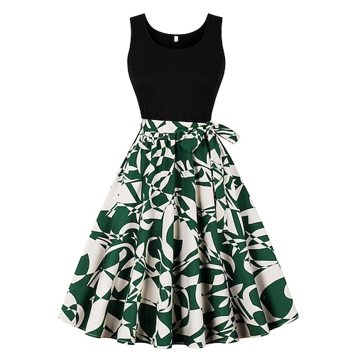 Retro Vintage 1950er Cocktailkleid Kleid Cocktailkleid A-Linie Kleid Blumen Kostüm Damen Karneval Maskerade Alltagstauglich Junggesellinnenabschiedsparty Erwachsene Kleid Abschlussballkleider Image