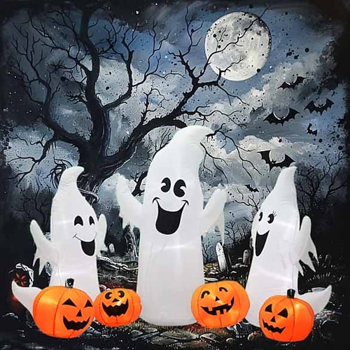 2,13 m lange aufblasbare Halloween-Geister und -Kürbisse mit Beleuchtung, 3 aufblasbare Geister mit LED-Beleuchtung für die Innen- und Außendekoration von Halloween im Haus, im Garten oder auf dem Rasen