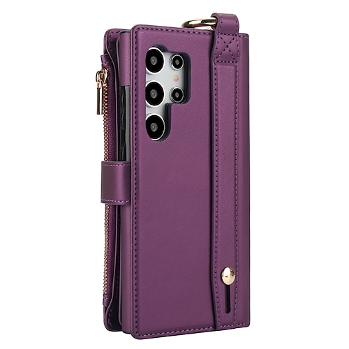 Handy Hülle Handyhüllen Für Samsung Galaxy S25 S24 S23 S23 FE S22 S21 Ultra Plus A55 5G A15 A14 A73 Rückseite Brieftaschenhülle Mit Ständer Ringhalter Reisverschluss Retro TPU PU-Leder Image