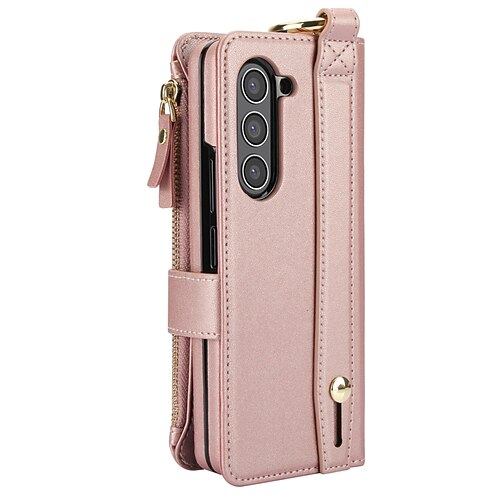 Handy Hülle Handyhüllen Für Samsung Galaxy Z Fold 7 Z Fold 6 Z Fold 5 Z Fold 4 Z Fold 3 Rückseite Brieftaschenhülle Mit Ständer Ringhalter Reisverschluss Retro TPU PU-Leder Image