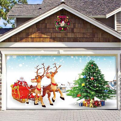 Christmas Background Cloth Outdoor Garage Door Tapestry Cloth Festive Party Decorations Comes With Hanging Cloth Large Size