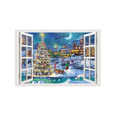 Christmas 3d Window Santa Claus Snowman Festival Party Home Decoration Painting Self Adhesive Wallpaper