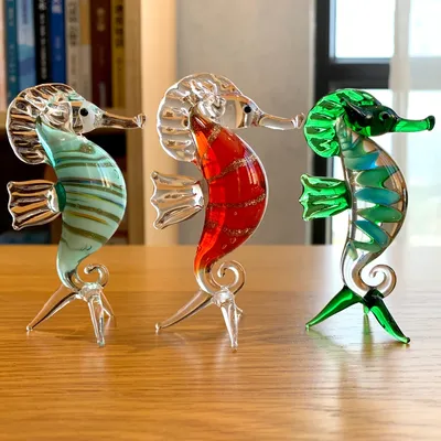 Crystal Hippocampus Sea Animal Figurines, Glass Paperweight, Hand Blown, Modern Miniatures, Home