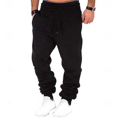 Men's Fleece Pants Sweatpants Joggers Pocket Drawstring Elastic Waist Solid Colored Breathable Soft Weekend Streetwear Simple Casual / Sporty Slim Dark Grey Black Micro-elastic