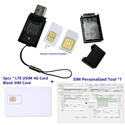 LTE ICCID IMSI SIM Card Reader Writer Programmer 2FF 3FF 4FF 2G 3G 4G Writbale SIM +5pcs SIM blank Cards+SIM personalize Tool