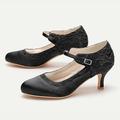 Per donna Tacchi Retrò Scarpe da sera Mary Jane Matrimonio Feste Giornaliero Fibbia Nastro Di pizzo A stiletto Punta tonda Elegante Di pizzo Raso Fibbia Vinaccia Nero Avorio
