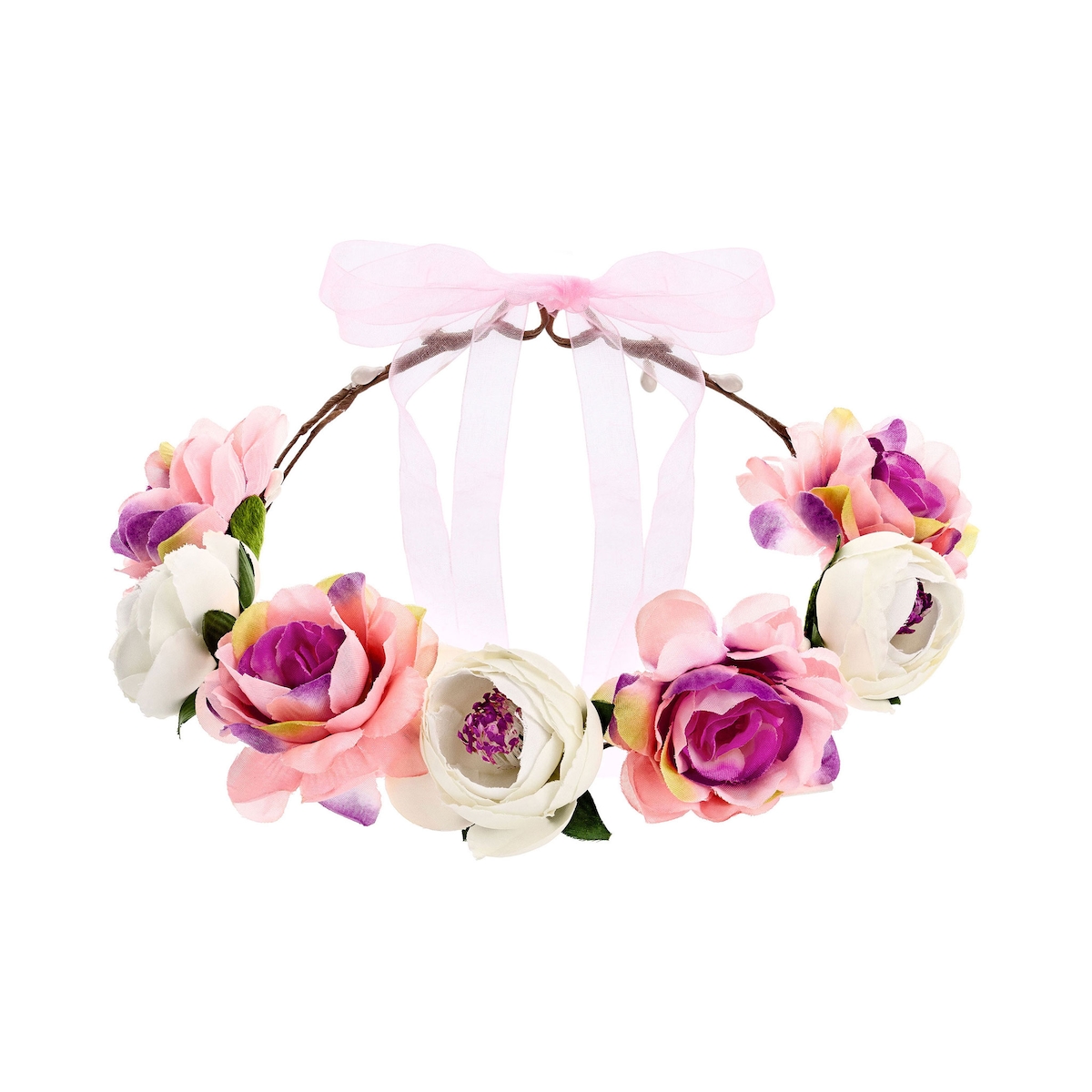 PartyDeco Blumenkranz für Haare 17cm einstellbar Boho Haarkranz Blumen Blumenhaarkranz Kopfschmuck Hochzeit JGA Festival Haarschmuck Haar Accessoires Rosa Pink