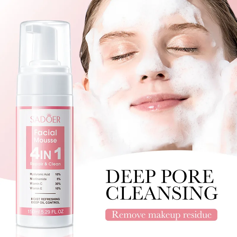 SADOER 4 in 1 Mousse per il viso Schiuma per il lavaggio del viso Detergente per il viso Idratante Schiarente Idratante Prodotti per la cura della pelle per la pulizia del viso
