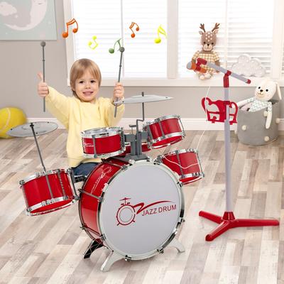 Kids Jazz Drum Keyboard Set with Stool and Microphone Stand - 31.5" x 19.5" x 26.5" (L x W x H)