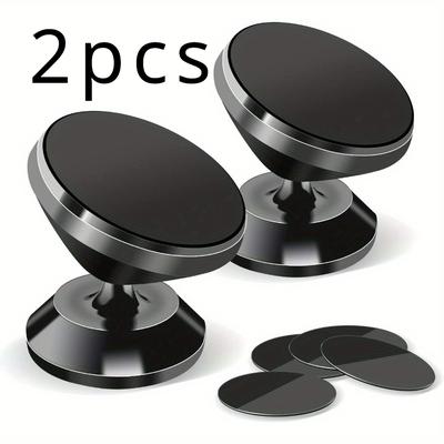TEMU 2-pack Alloy Magnetic Car Phone Mount, Universal Dashboard Cell Phone Holder, Strong Magnet With 4 Metal Plates, 360° Rotatable, Compatible With Iphone, & More Image