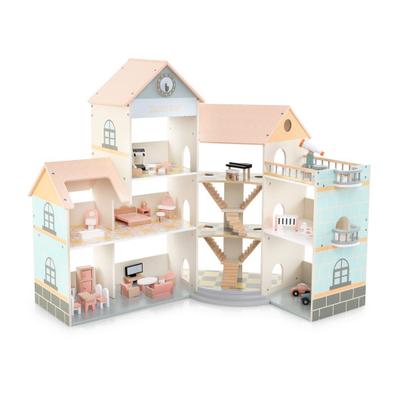 Costway Wooden Corner Dollhouse Playset with 41 Pieces of Accessories for Kids 3+ Years Old-Orange