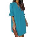 Damen Arbeitskleidung A Linie Kleid Tunika-Kleid Modisch B¨¹ro Arbeitsmode Minikleid Rüsche V Ausschnitt Halbe Ärmel Glatt Lockere Passform Blau Rose Beige Sommer Frühling S M L XL 2XL