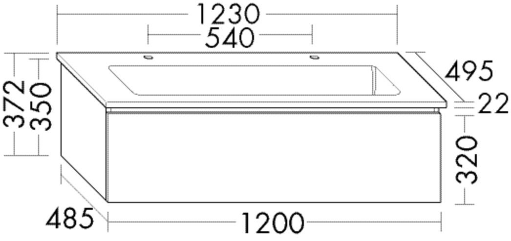 Burgbad Keramik Waschtisch-Set Lin20 Melamin Weiß Matt/Schwarz Matt, SGVS123F5351C0038 SGVS123F5351C0038