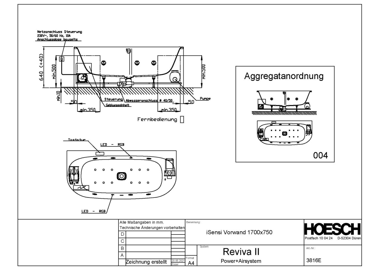 Hoesch Whirlpool iSensi Vorwand 1700x750 Reviva II, Weiß/verchromt/Motor re/li, 3816E.010305004 3816E.010305004 Image