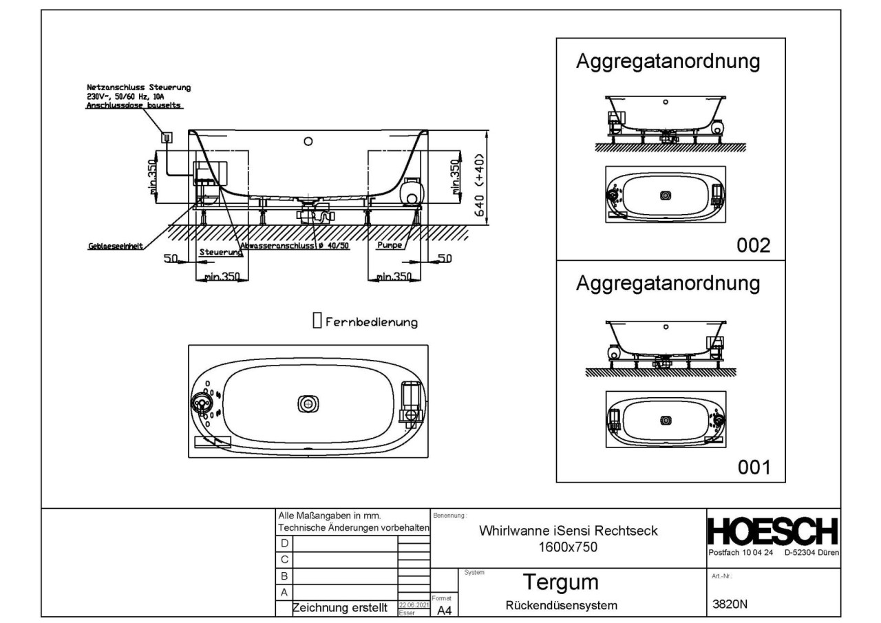 Hoesch Whirlpool iSensi Rechteck 1600x750 Tergum, Weiß/verchromt/Motor rechts, 3820N.010305001 3820N.010305001 Image