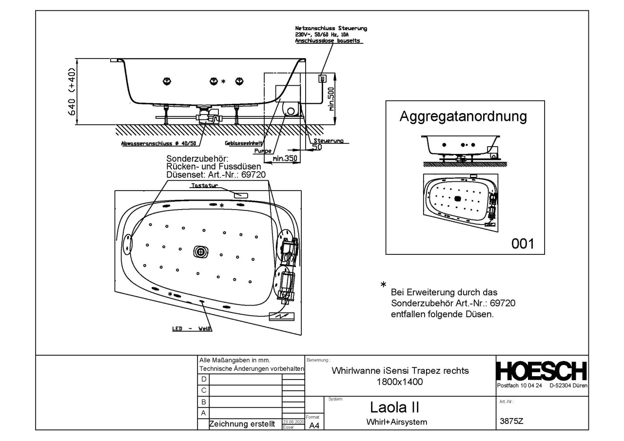 Hoesch Whirlpool iSensi Trapez 1800x1400 rechts Laola II, Weiß/verchromt/Motor rechts, 3875Z.0103050 3875Z.010305001 Image