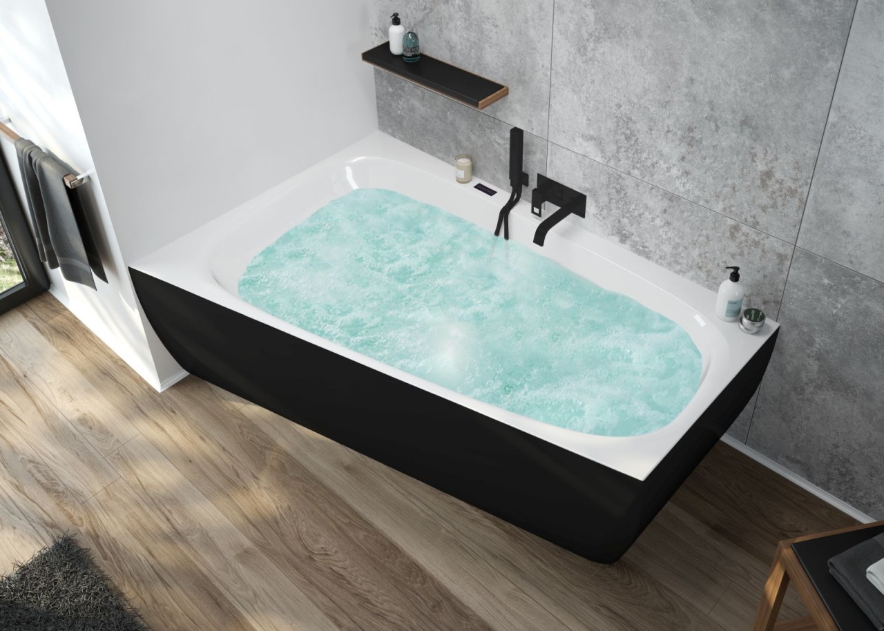 Hoesch Badewanne iSensi Trap 1500x1000 Monolith li. Befüllung Chrom, BiColor Weiß-Schwarz, 3956.111 3956.111 Image