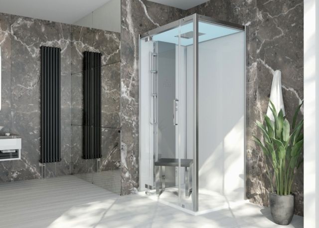 Hoesch DampfbadSensePerience 1400x900 li. Nische DW Solique Weiß m. Antir., Wände Schwarz, 535351.01 535351.010552 Image