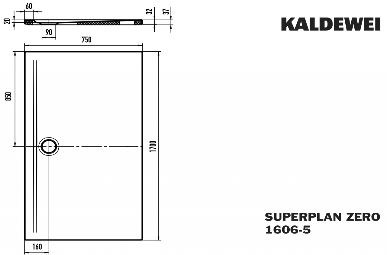 Kaldewei Duschwanne SUPERPLAN ZERO Mod.1606-5, 750 x 1700, sm100,PEFF,Wt extrafl. 360647983676 Image