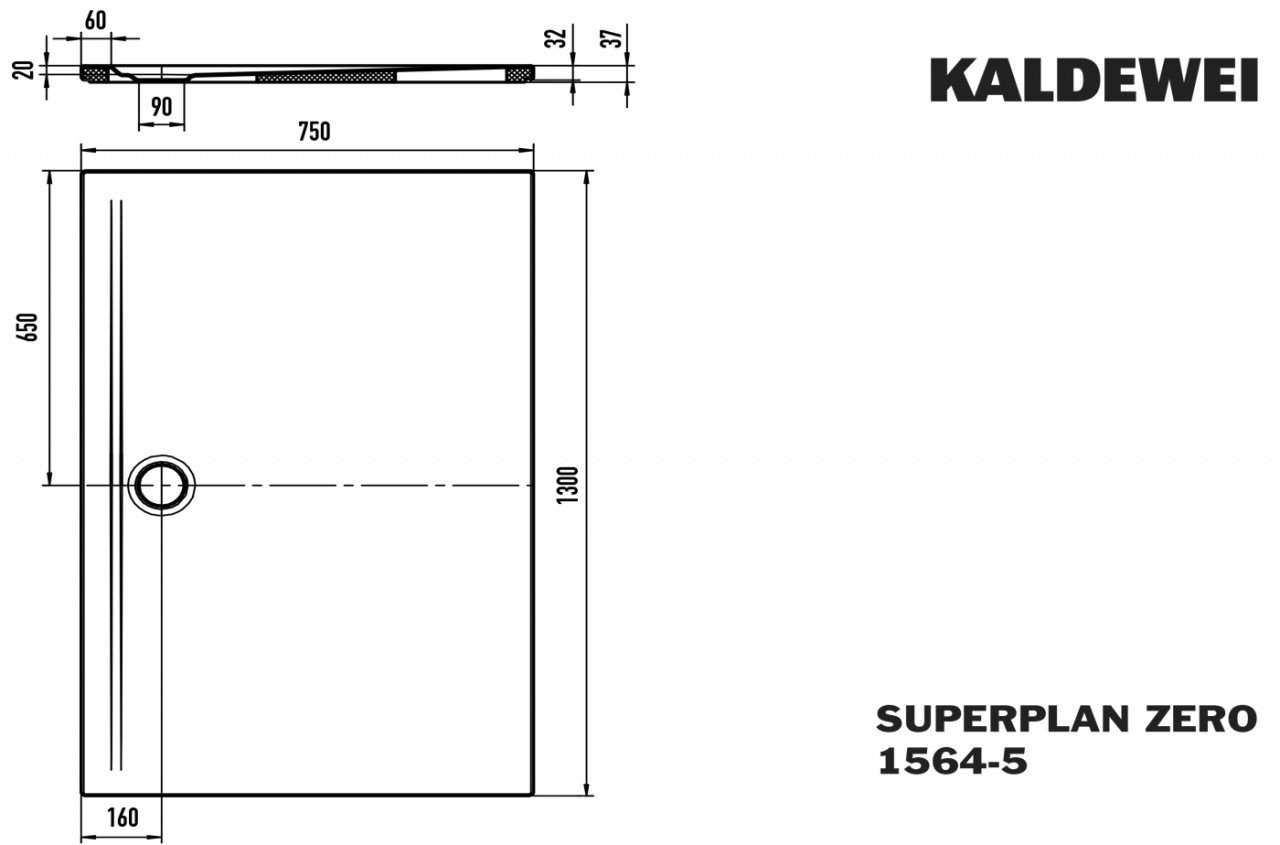 Kaldewei Duschwanne SUPERPLAN ZERO Mod.1564-5, 750 x 1300, sm100,PEFF,Wt extrafl. 356447983676 Image