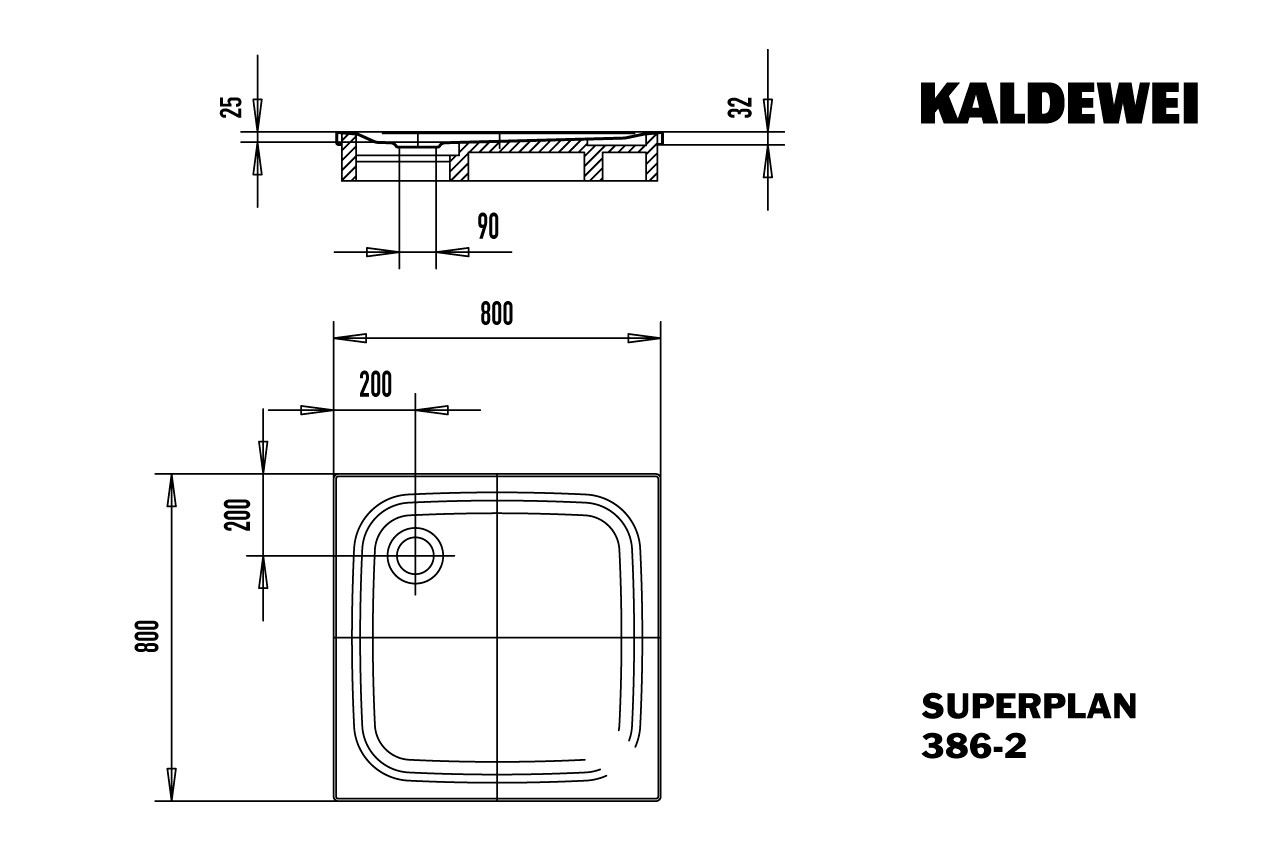 Kaldewei Duschwanne SUPERPLAN Modell 386-2,800x800x25mm, 447535000001 447535000001 Image