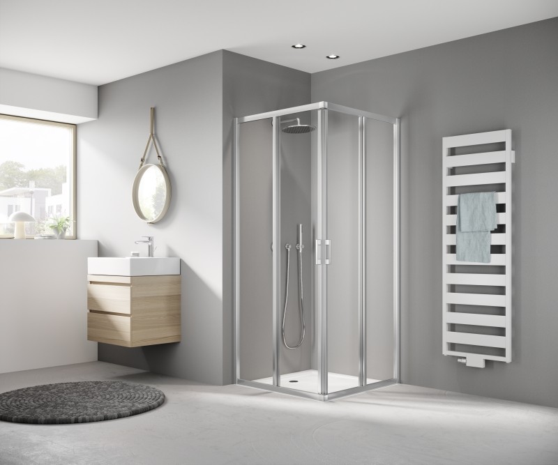 Kermi Eck-Halbt. re Liga E2R 0800x1850 BV: 775-800, silber mattglanz ESG klar LIE2R080181AK Image